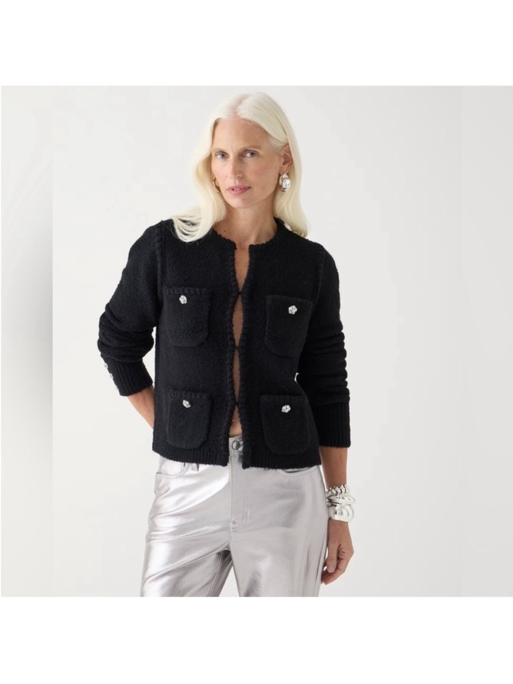 J. Crew Odette Sweater Lady Jacket with Jewel Buttons Medium